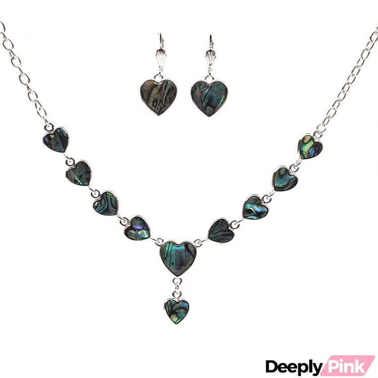 Women's Retro Ethnic Color Shell Love Drop Necklace Earrings Set