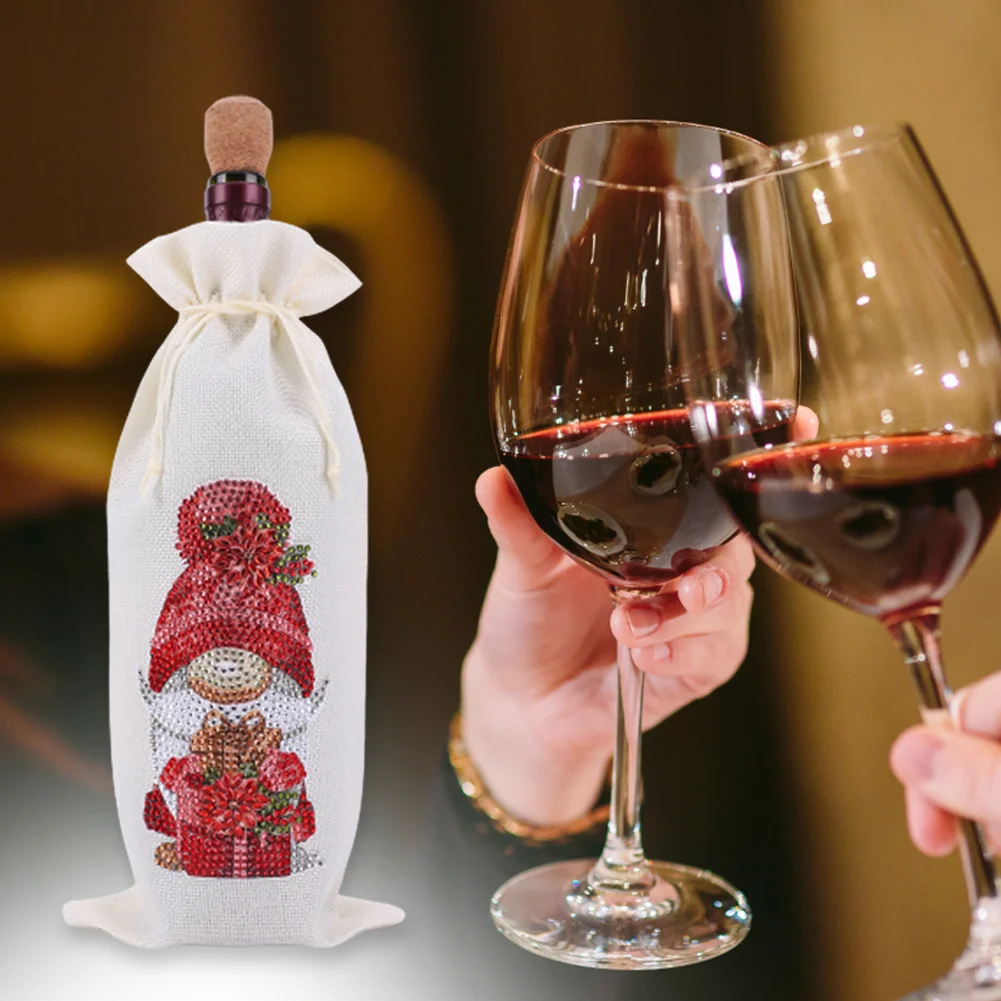 DIY Flower Diamond Painting Burlap Wine Gift Bags Label Liquor Bottle Covers