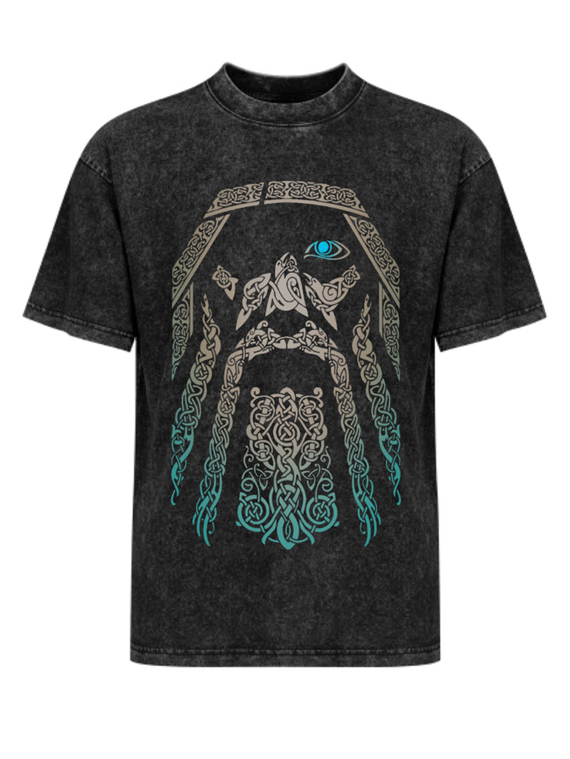 Viking Aoding Print Washed Vintage T-shirt