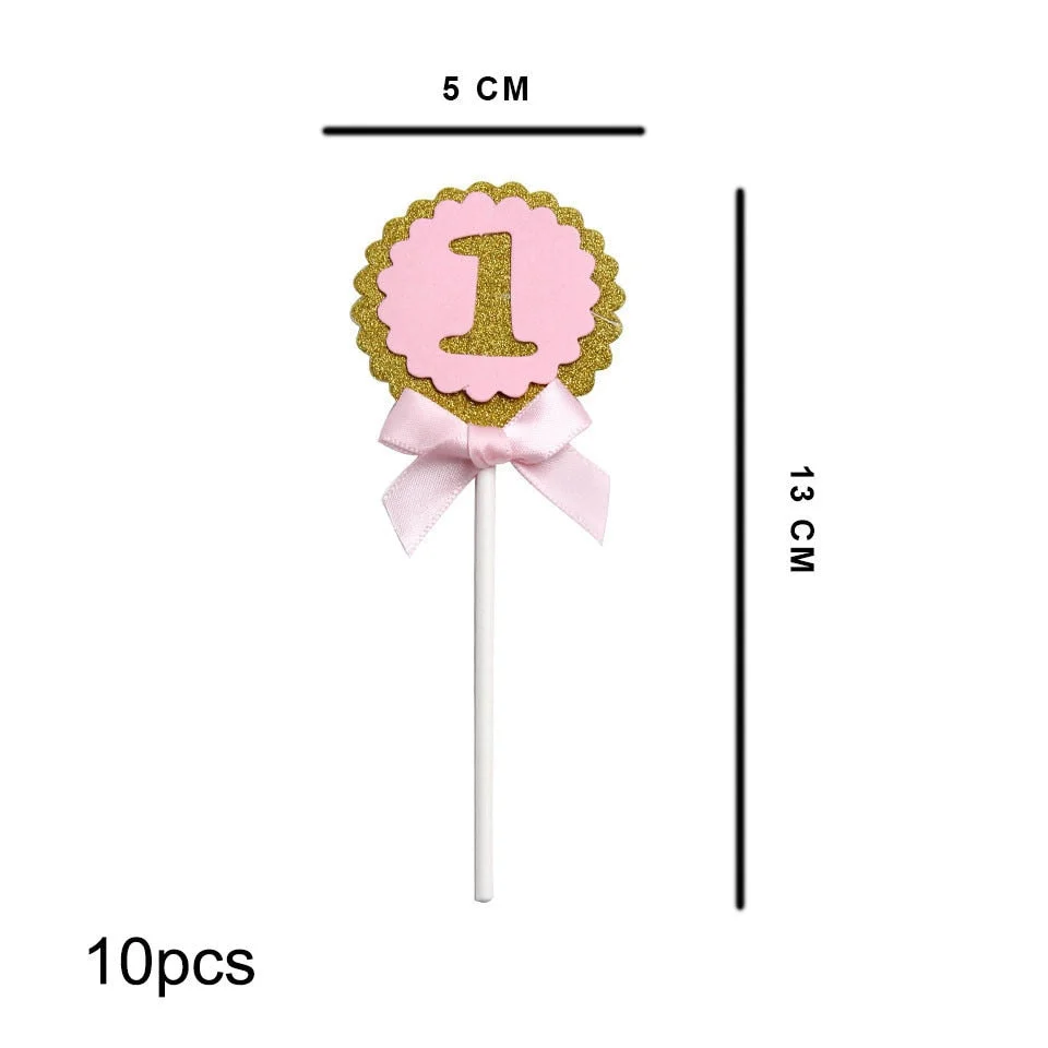 Christmas Gift One Year Party Decor Cake Toppers Round Blue&Pink Birthday Party Balloons 1 Year First Kids Birthday Banner DIY Home Supplies