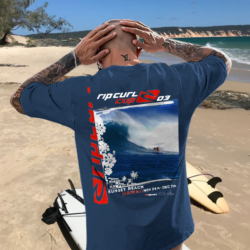 Oversized Unisex Retro Surf Beach Vacation Short Sleeve Casual T-Shirt / [blueesa] /