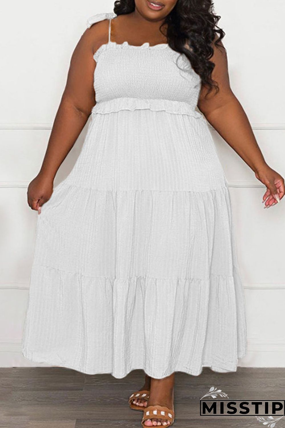 Black Casual Sweet Solid Bandage Patchwork Fold Spaghetti Strap Sling Dress Plus Size Dresses