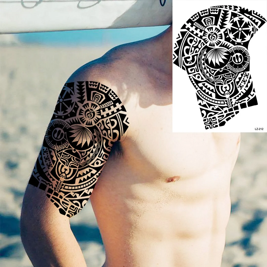 Big Black Bull Totem Arm Temporary Tattoos For Men Adult Tiger Anchor Realistic Fake Tattoo Sticker Body Art Tatoo Armband