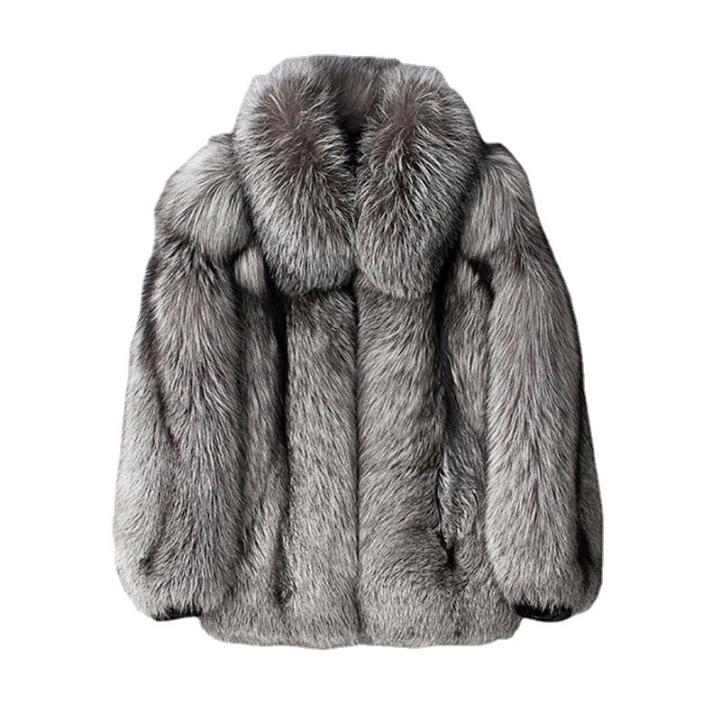 LUCUSS 2023 New Silver Fox Fur Warm Luxury Coat