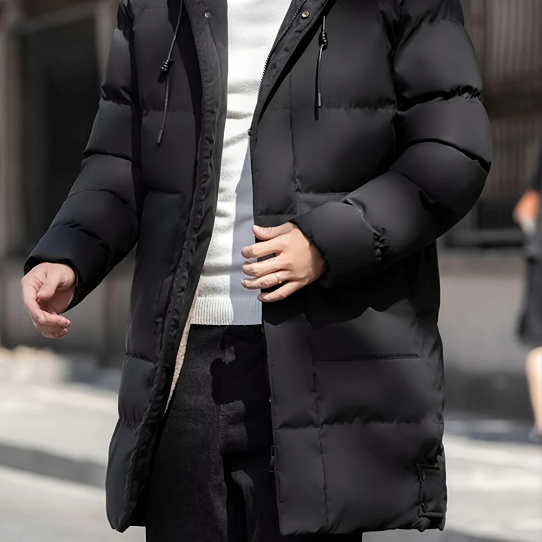 Men's Winter Jacket, Casual Solid Color Windproof Zipper Hooded Jacket With Pockets Jacket Christmas Gifts