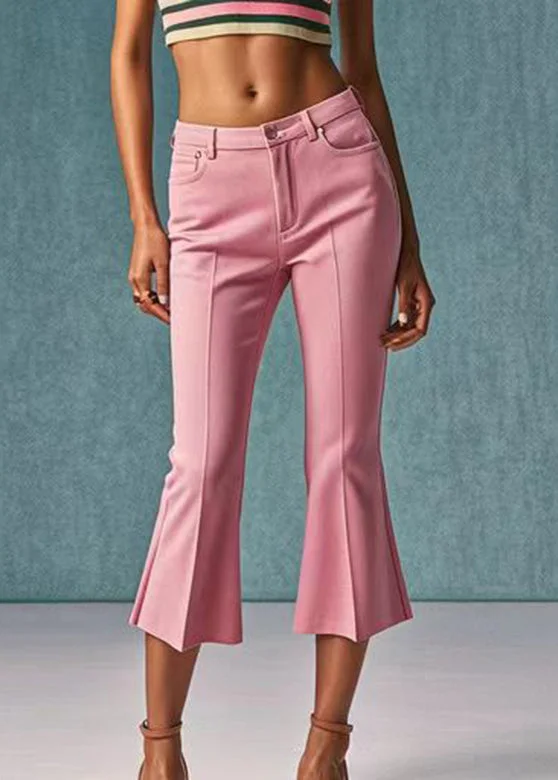 Style Pink Pockets High Waist Crop Flared Trousers