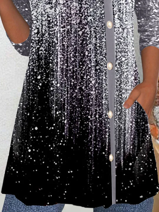 Women's Long Sleeve Scoop Neck Graphic Sequins Top