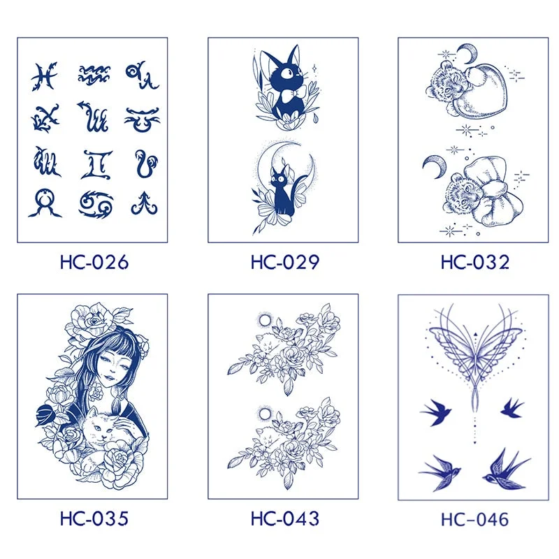 Flower Butterfly Animal Art Festival Comic Text Waterproof Full Body Arm Natural Temporary Tattoo For Men and Women