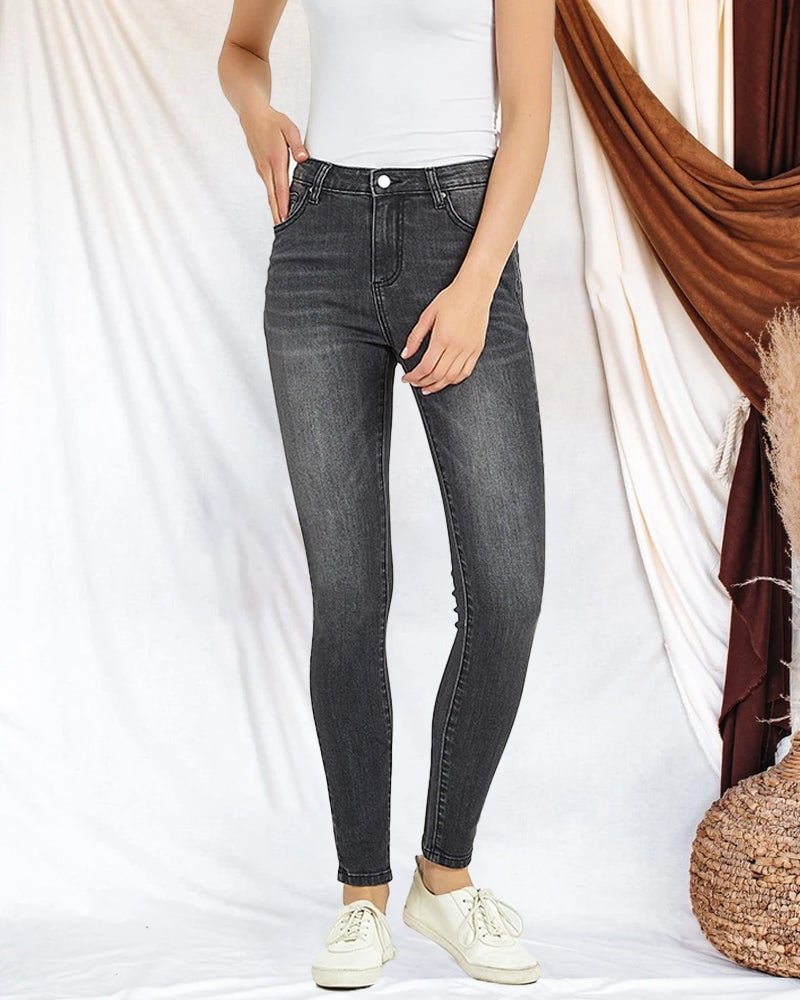 Fashionv-Plain Casual Low Stretch All Warm & Breathable Women Jeans