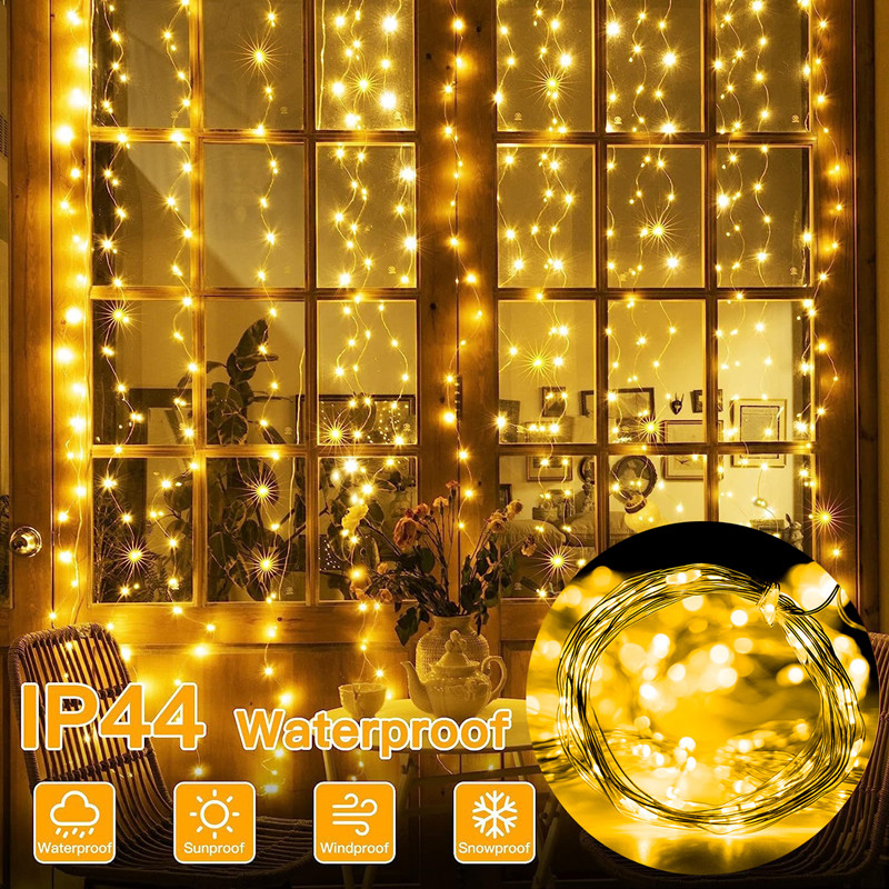 Tegooe USB Powered LED Curtain String Lights with Remote - 8 Modes