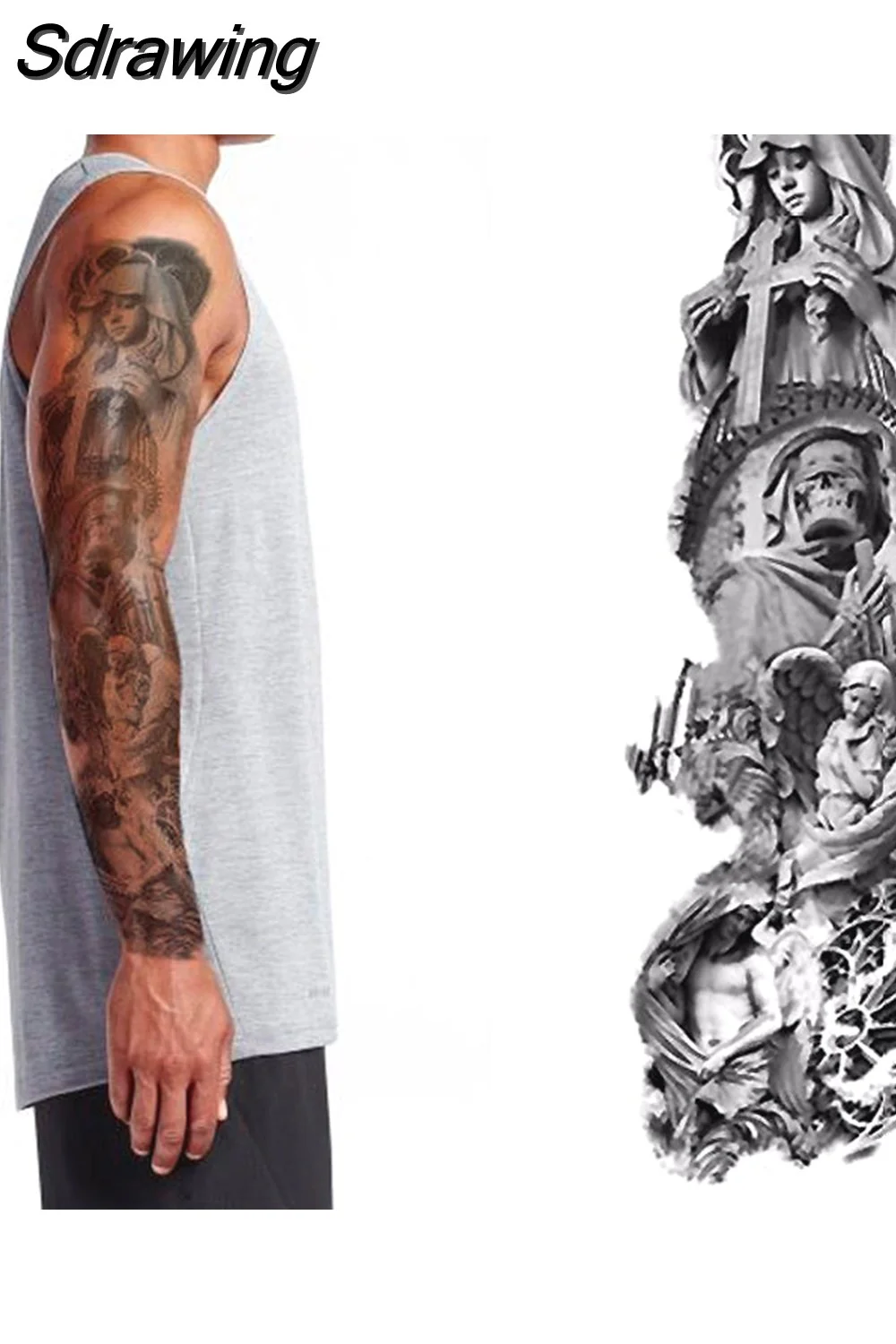 Sdrawing Full Arm Tattoo Lion Crown King Rose Waterproof Temporary Tatoo Sticker Wild Wolf Tiger Men Skull Totem Tattoo 430-1