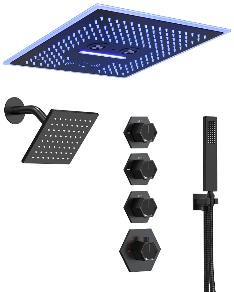 LED & Music Rain Ceiling Mount Luxury Shower System SFS-1048-BK16