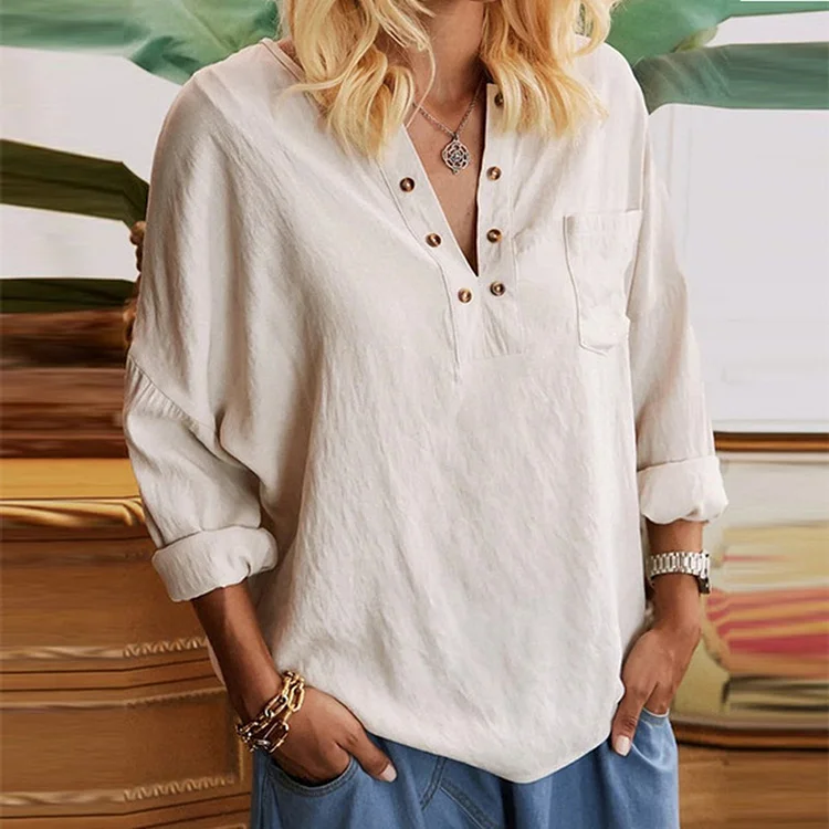 Vintage Women's Cotton Linen Pocket Casual Shirt Skirt