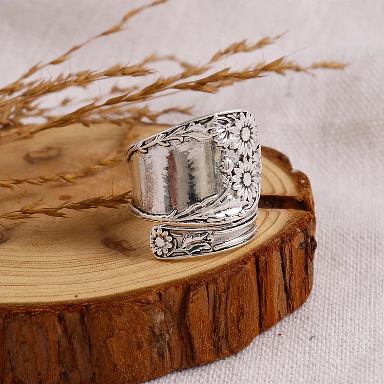 Silver plated spoon ring daisy flower ring VangoghDress