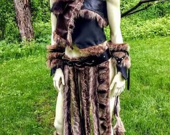 pornhint Pornhint Barbarian Costume, 5 Piece, Viking, Fur, Leather, Savage, Tribal, Warrior, Feather Headdress, Larp, Cosplay, Woodland, Halloween Costume