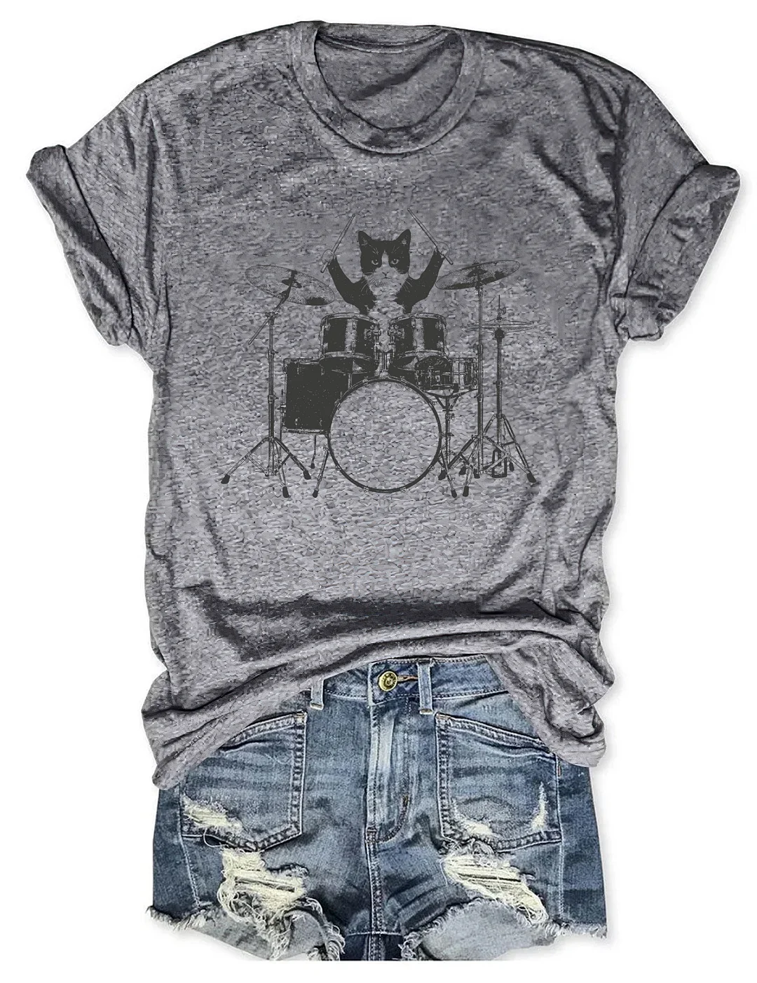 Funny Cat Playing Drums T-shirt