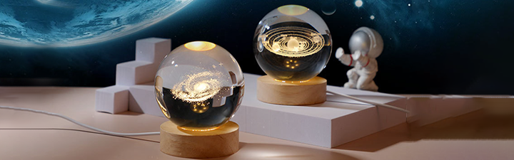 3D Crystal Ball Night Light - Laser Carved Holographic