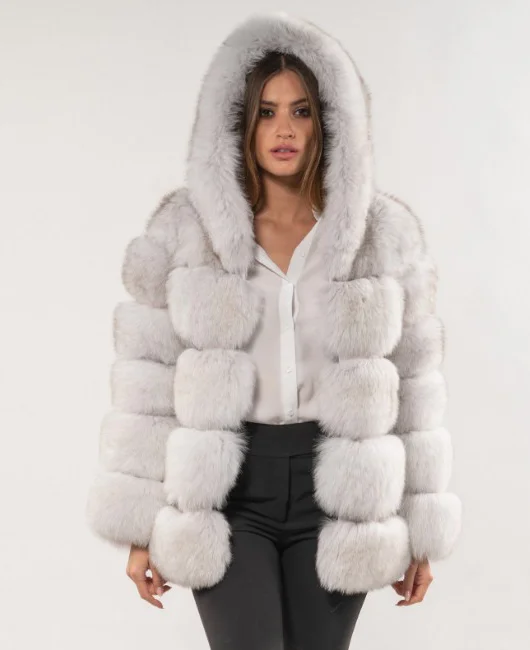 LADYSY Fox Fur Hooded Casual Fashion Jacket 