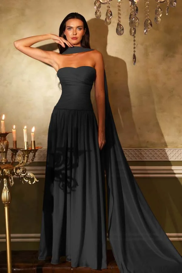 Burnt Orange Chiffon Strapless Prom Dress ZT0659