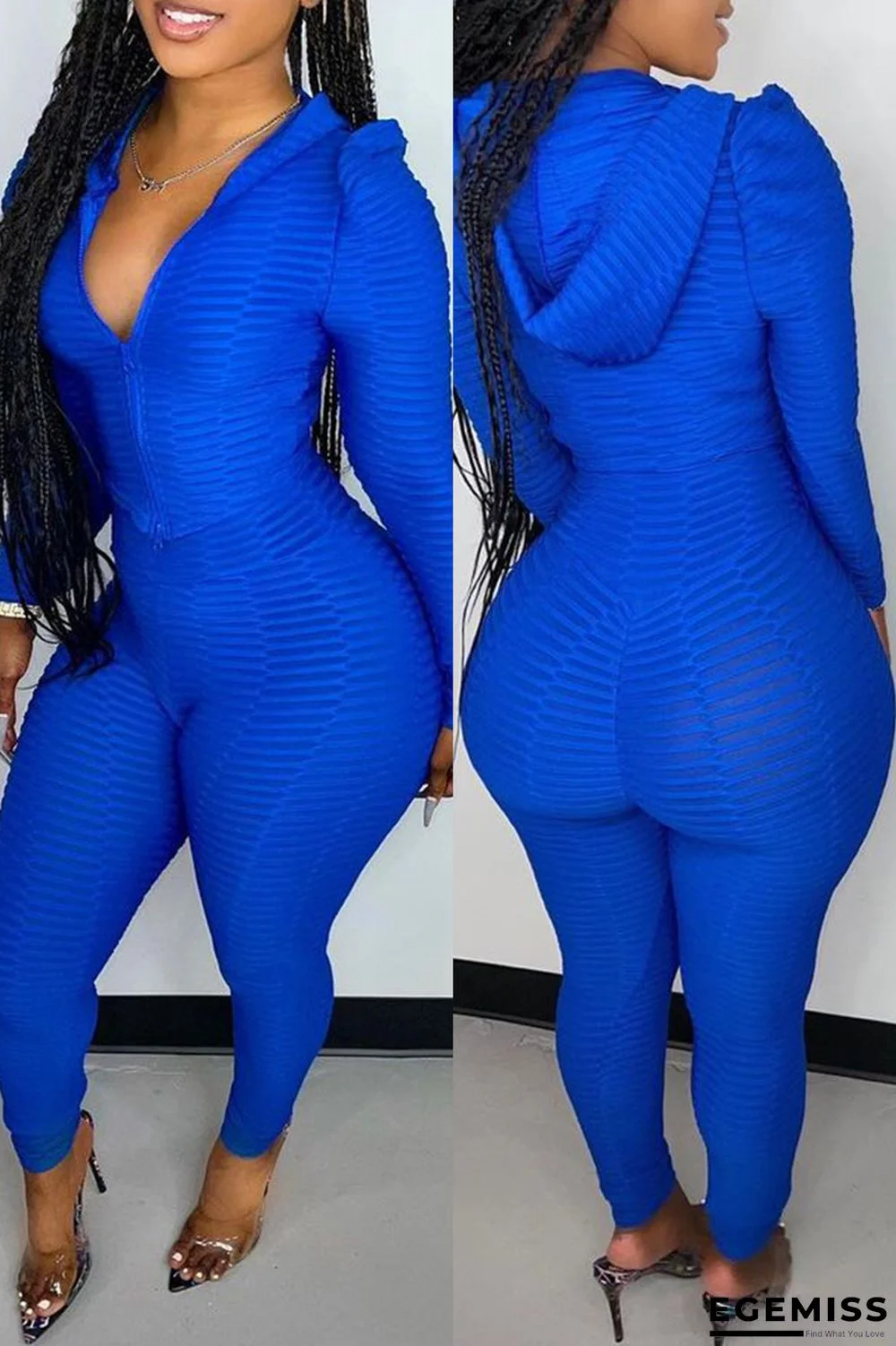 Blue Casual Sportswear Patchwork Zipper Hooded Collar Long Sleeve Two Pieces | EGEMISS