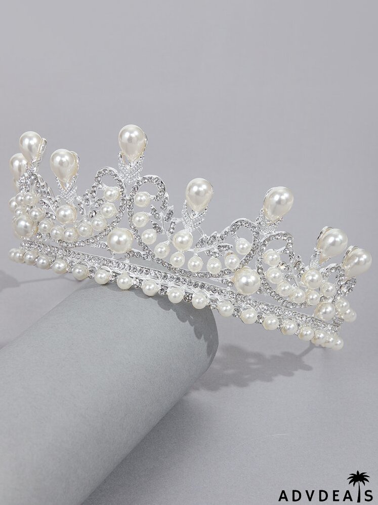 Faux Pearl Decor Crown Design Headband