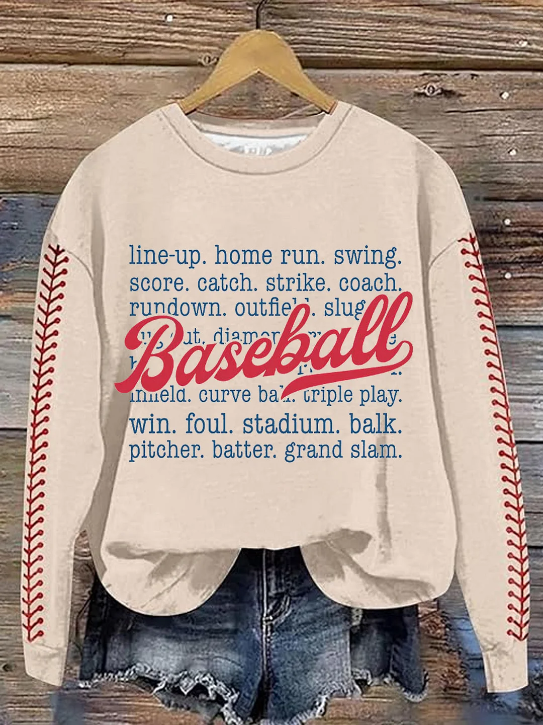 Vintage Baseball Crew Neck Casual Sweatshirt