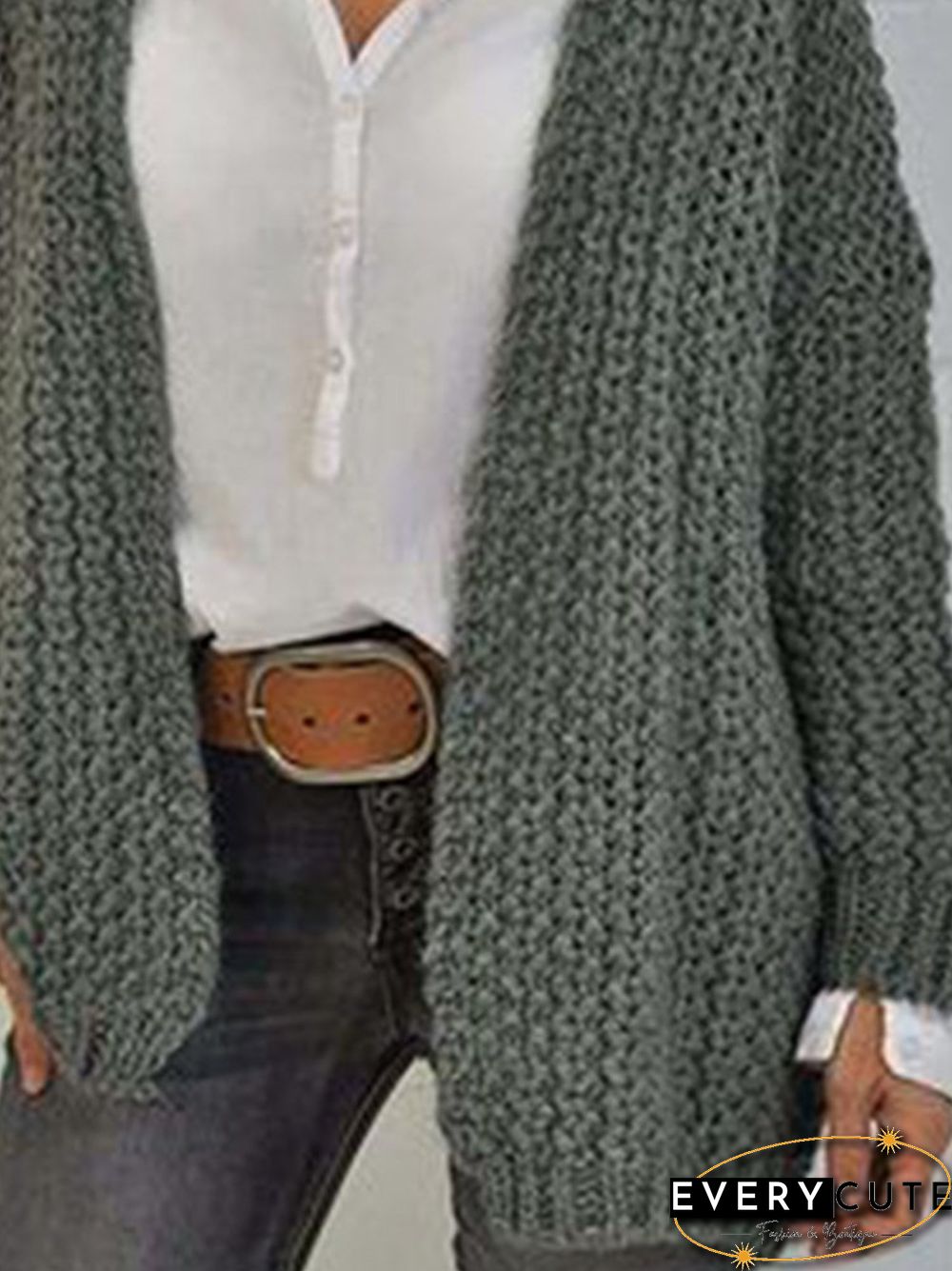 Long Sleeve V Neck Plain Sweater coat