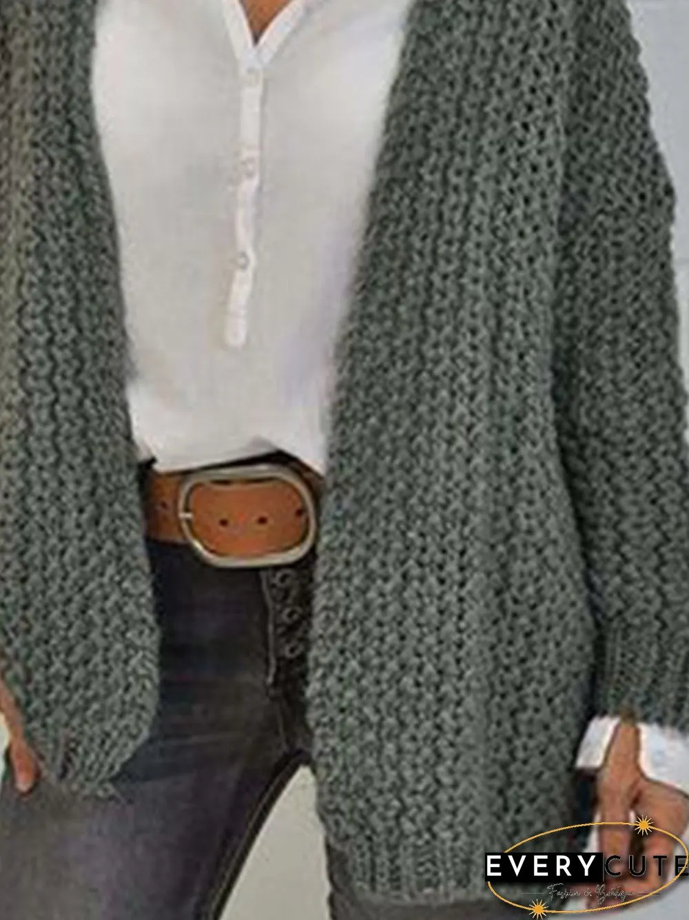 Long Sleeve V Neck Plain Sweater coat
