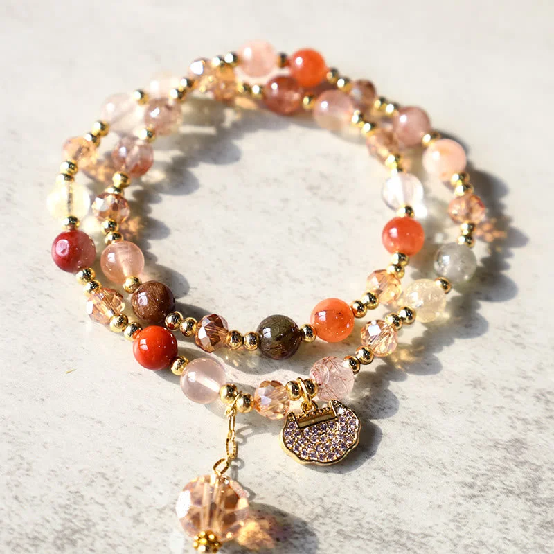 Colorful Rutilated Quartz Double Wrap Spiritual Growth Bead Charm Bracelet