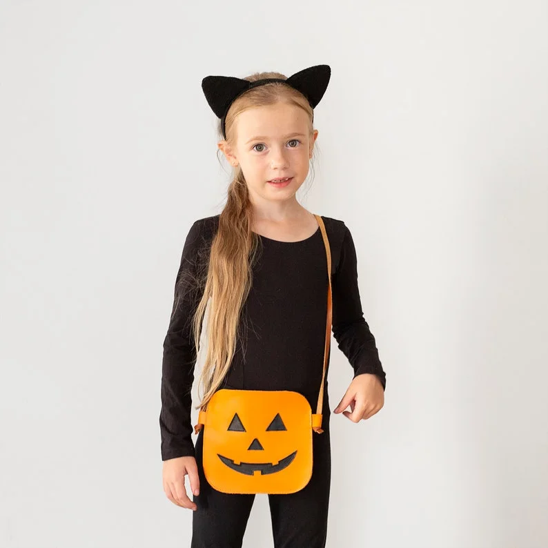 Halloween Pumpkin Lantern Leather Toddled Crossbody Purse, Handbag for Spooktacular Fun Bag, Toddler Purse, Little Girl Gift, Kids Handbag