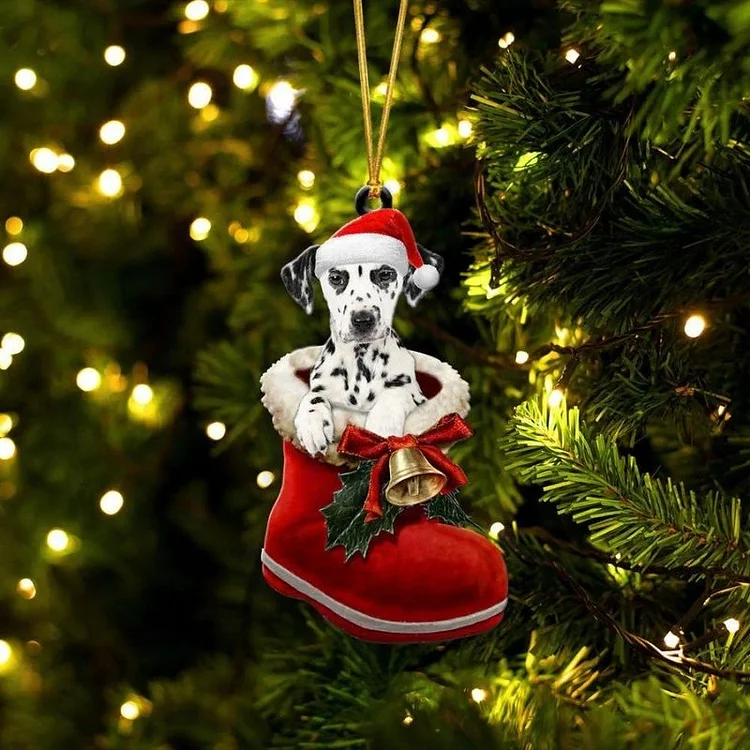 Dalmatian In Santa Boot Christmas Hanging Ornament SB098
