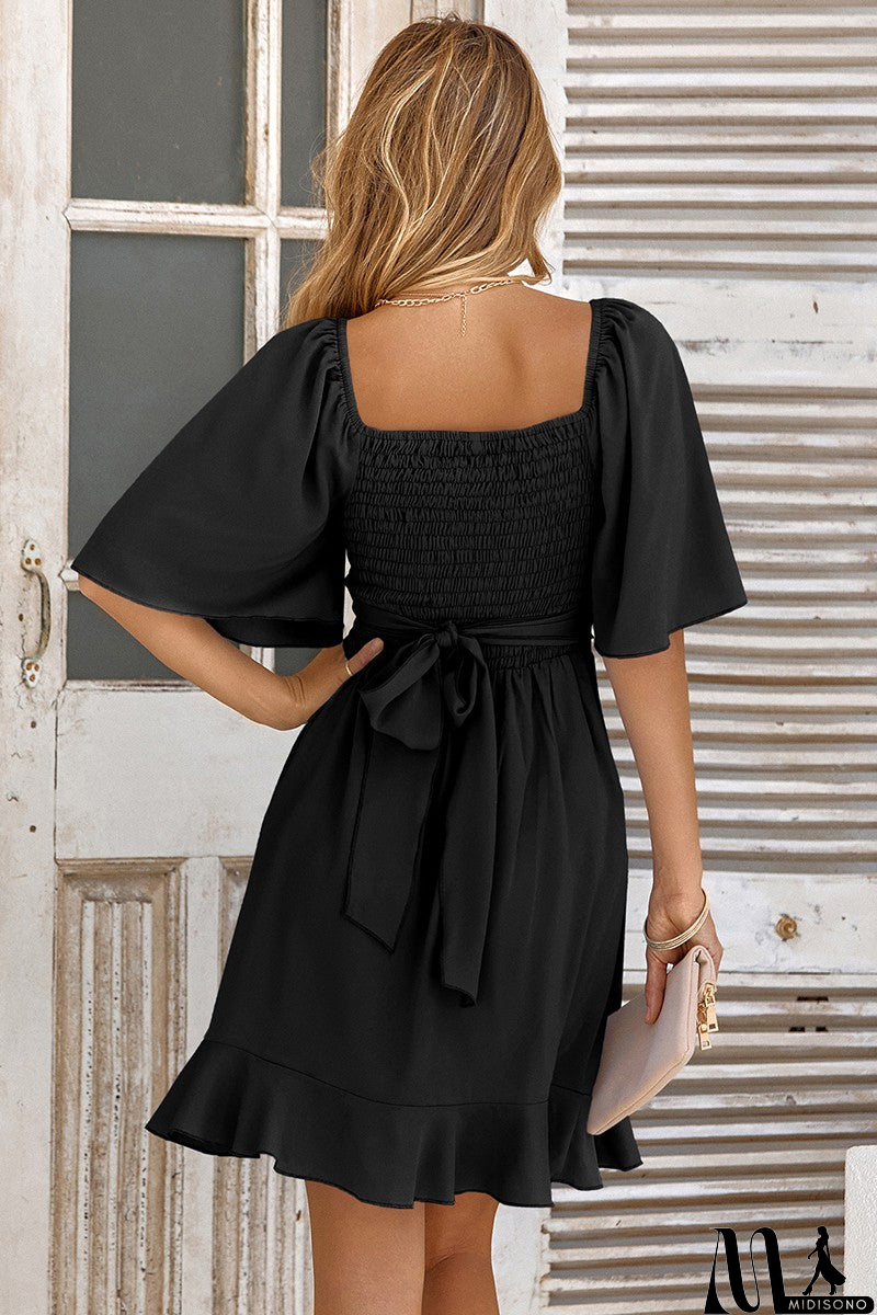 MidiSono - Sweet Heart Crossed Front Ruffled Hem Dress