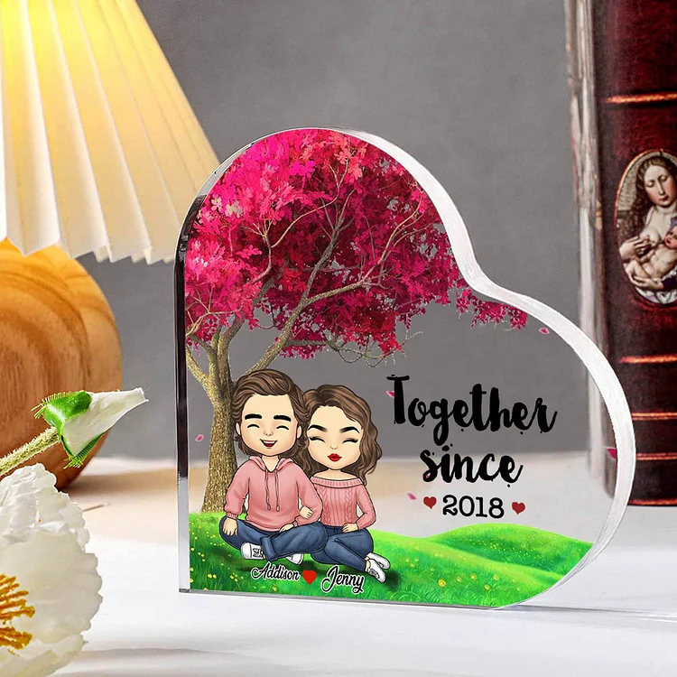 Personalized Couple Acrylic Ornament Custom Acrylic Heart Keepsake Desktop Ornament for Couple