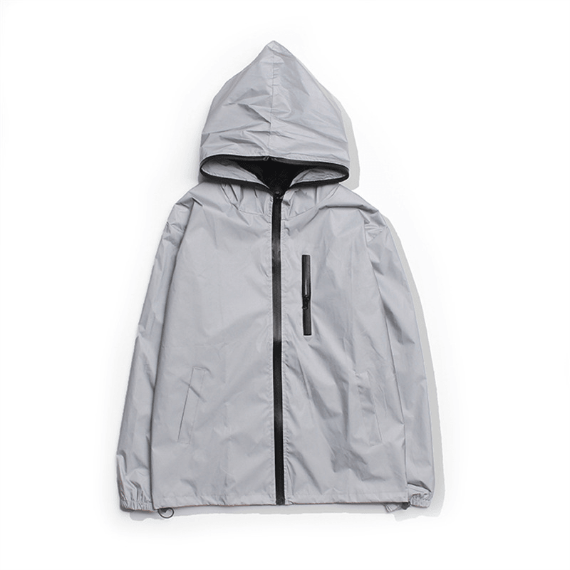 Solid Color Zipper Decoration Reflective Jacket Men'S Jacket