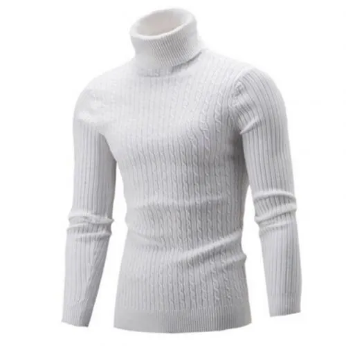 Casual Men Winter Solid Color Turtle Neck Long Sleeve Twist Knitted Slim Sweater Hug Curves Show Muscular Shape Perfect Gifts