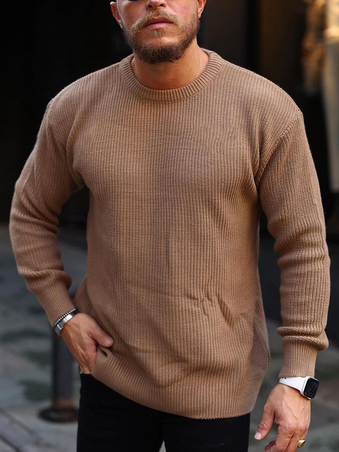 Men's Solid Ripped Long Sleeve Sweater