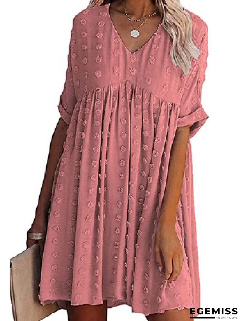 Chiffon Wool Ball Simple Knee Length Loose Large V-neck Dress | EGEMISS