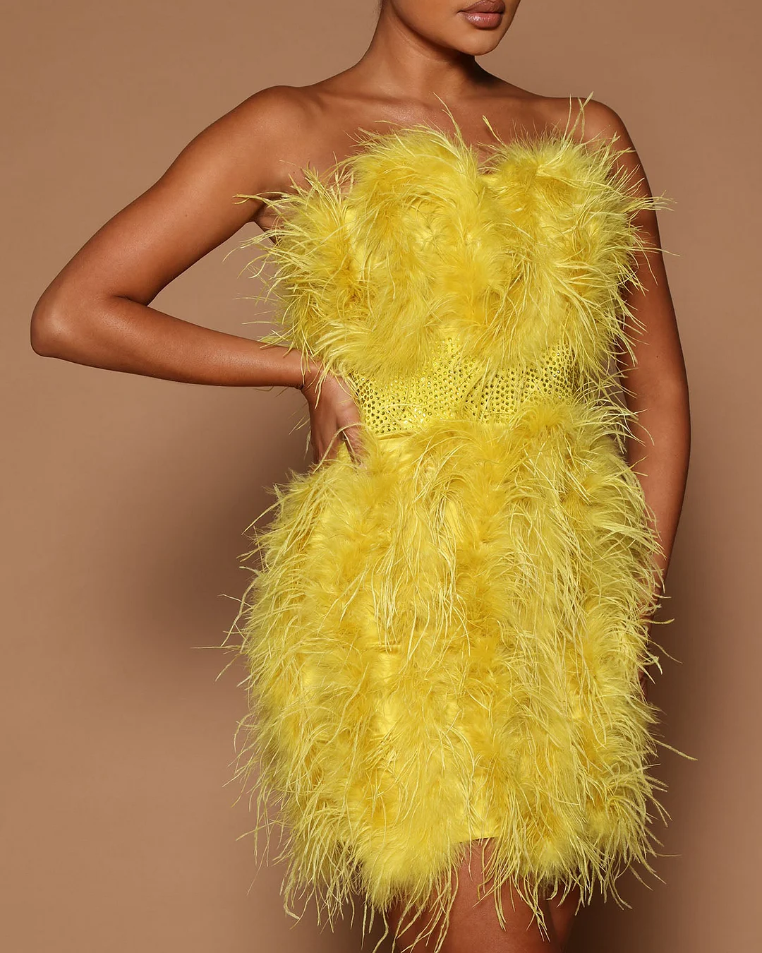Strapless Feather Wrap Mini Dress