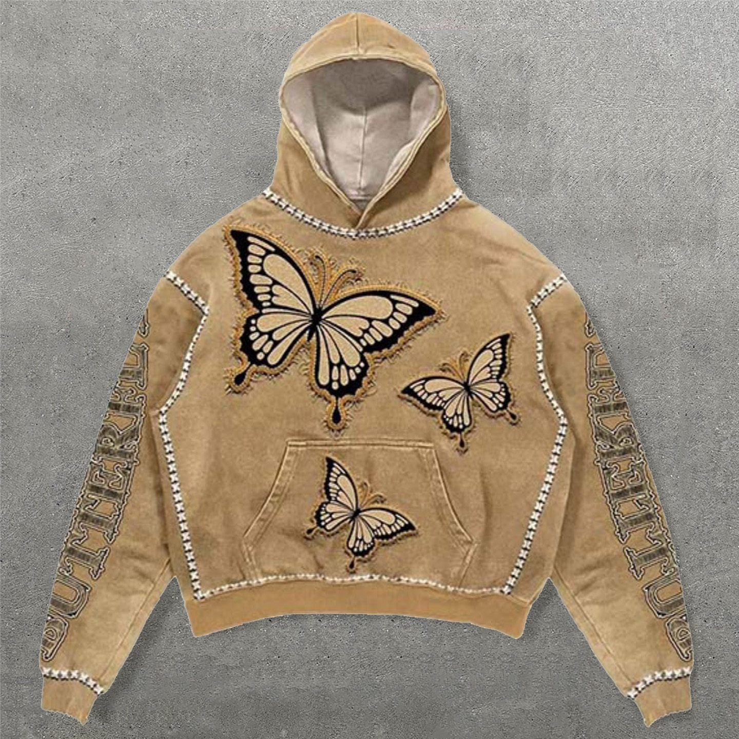 Butterfly Faux Decal Print Long Sleeve Hoodies