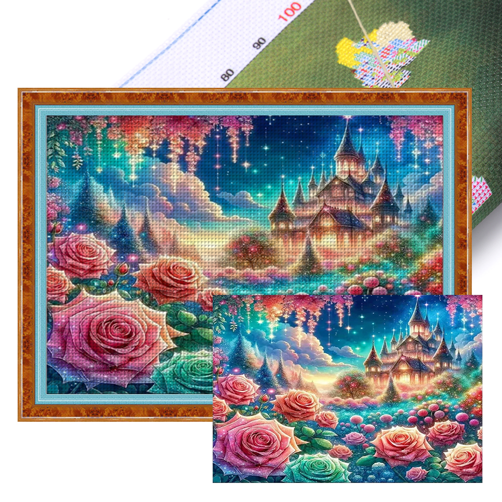 Rose Castle Full 11CT Pre-stamped Canvas(60*45cm) Cross Stitch