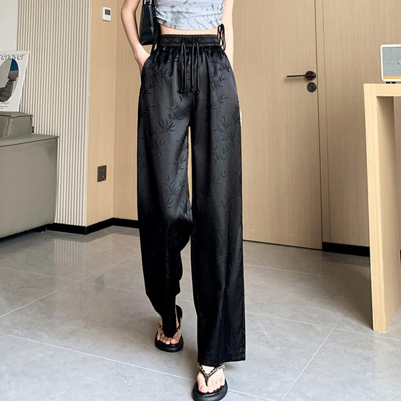 Gamezelite fall outfits High Waist Wide Leg Pants Women New Arrival 2024 Spring Chinese Style Bamboo Pattern Loose Female Basics Casual Trousers W1586