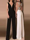 Plunging Empire Wide Leg Jumpsuits