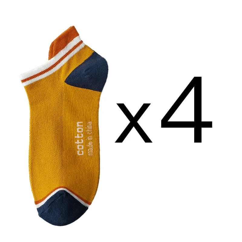 4 Pairs Men Cotton Socks Breathable Four Seasons Fashion Ankle Sock High Heel Wear Mesh Strong Elasticity Sweat funny street