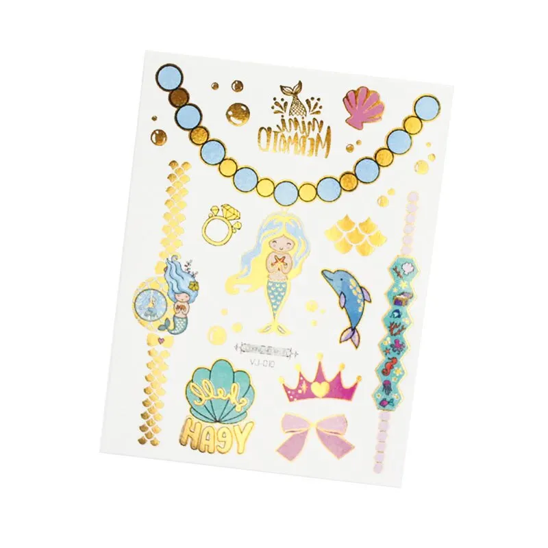 1Pc Mermaid Glitter Bronzing Cartoon Children's Body Temporary Tattoos For Kids Mermaid Theme Birthday Party Decoration Supplies