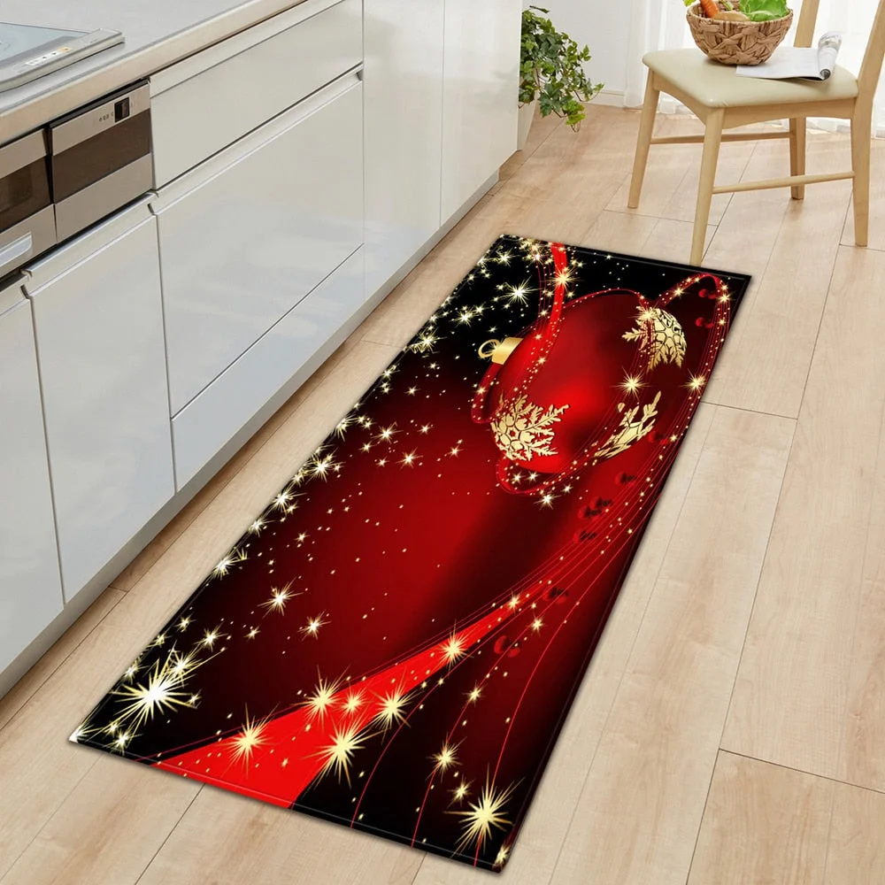Christmas Kitchen Rug Home Entrance Doormat Living Room Bedroom Children Decoration Carpet Hallway Bathroom Anti-Slip Floor Mat