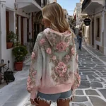 Women's Floral Printed Boho Art Casual Hooded - Image 2
