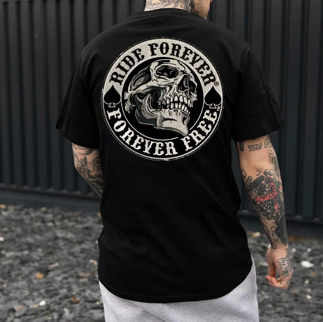 RIDE FOREVER FOREVER FREE Skull Black Print T-shirt