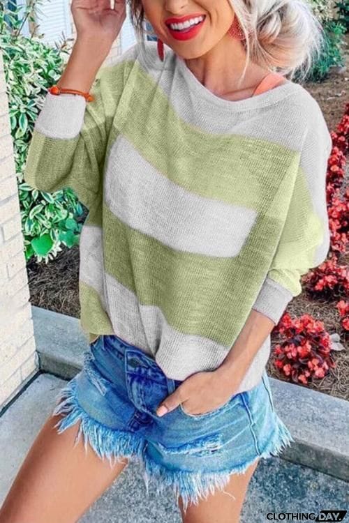 Color Block Stripe Long Sleeve T Shirt