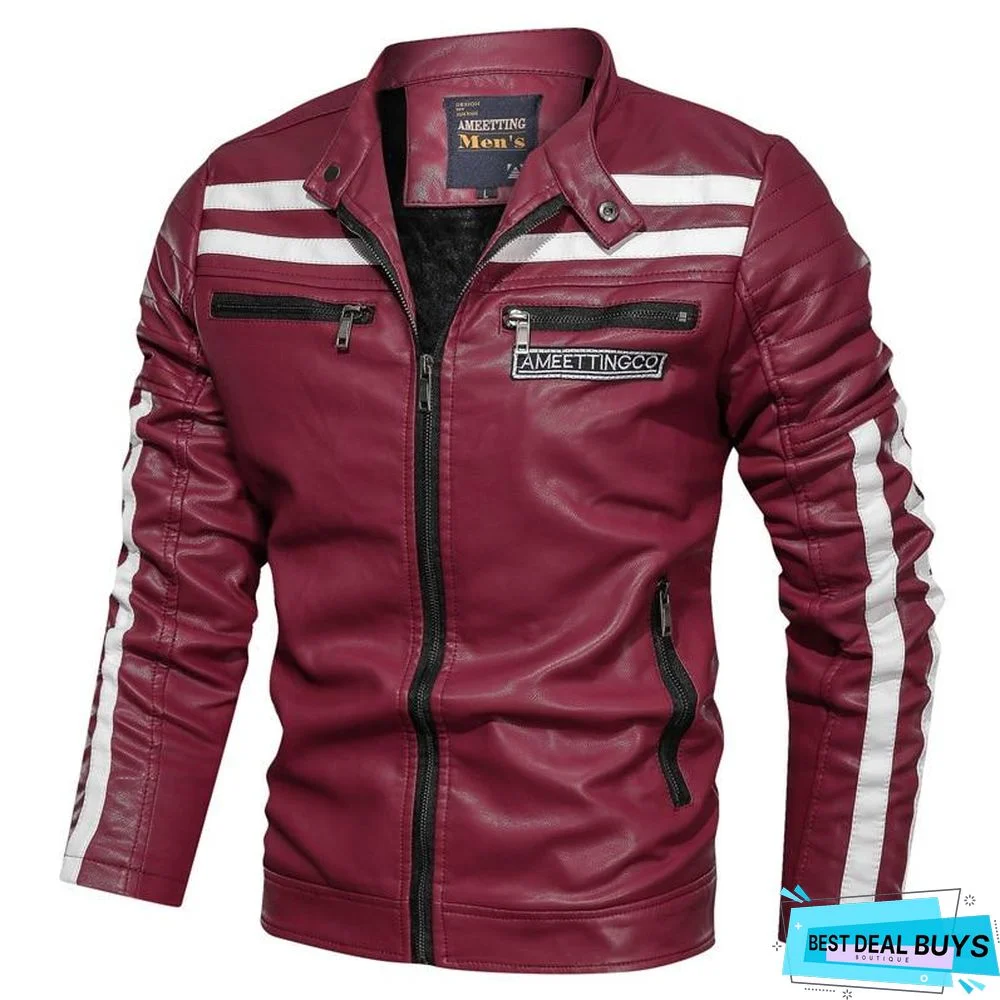 Men's Leather Jacket Fashion with Fleece Thicken Motorcycle Jacket Men Slim Style Quality Leather Jacket