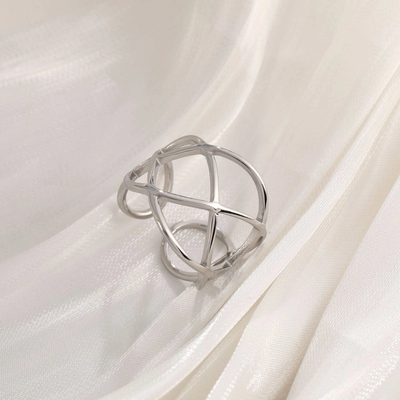 Basic Minimalist Classic Style Irregular Pentagram Lines 304 Stainless Steel Plating Open Rings